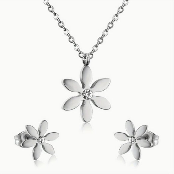 🍏50% OFF/3+...Dainty Daisy Flower Earrings/Necklace Set (Silver) - Picture 4 of 9